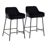 Daniella Industrial Fixed-Height Counter Stool in Black Metal and Black Velvet by LumiSource - Set of 2