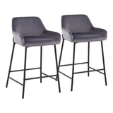 Daniella Industrial Fixed-Height Counter Stool in Black Metal and Silver Velvet by LumiSource - Set of 2