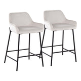 Daniella Industrial Fixed-Height Counter Stool in Black Metal and White Velvet by LumiSource - Set of 2