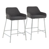 Daniella Contemporary Fixed-Height Counter Stool in Chrome Metal and Charcoal Fabric by LumiSource - Set of 2