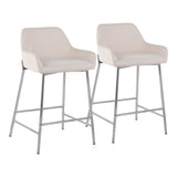 Daniella Contemporary Fixed-Height Counter Stool in Chrome Metal and Cream Fabric by LumiSource - Set of 2