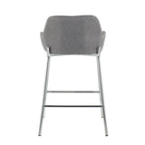 Daniella Contemporary Fixed-Height Counter Stool in Chrome Metal and Grey Fabric by LumiSource - Set of 2