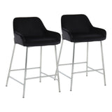 Daniella Contemporary Fixed-Height Counter Stool in Chrome Metal and Black Velvet by LumiSource - Set of 2