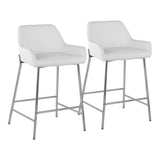 Daniella Contemporary Fixed-Height Counter Stool in Chrome Metal and White Faux Leather by LumiSource - Set of 2