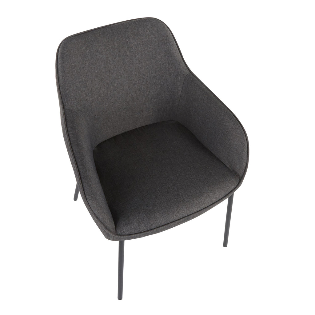Daniella Contemporary Dining Chair in Black Metal and Charcoal Fabric by LumiSource - Set of 2