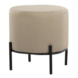 Daniella Contemporary Foot Stool in Black Metal and Beige Fabric by LumiSource