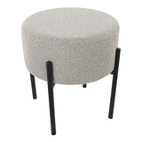Daniella Contemporary Round Ottoman in Black Metal and Light Grey Fabric by LumiSource