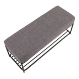 Daniella Contemporary Shelf Bench in Black Steel and Charcoal Fabric by LumiSource
