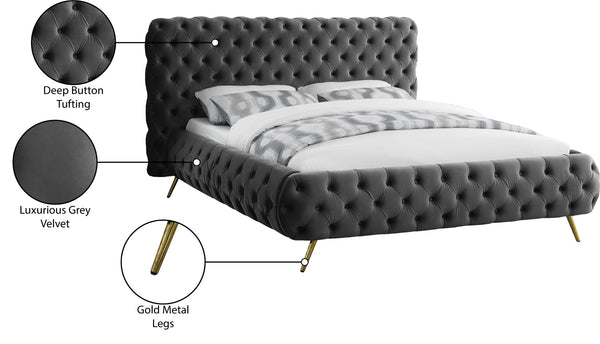 Delano Velvet / Engineered Wood / Metal / Foam Contemporary Grey Velvet King Bed - 94.5" W x 93" D x 47.5" H