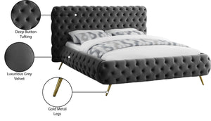 Delano Velvet / Engineered Wood / Metal / Foam Contemporary Grey Velvet Queen Bed - 78.5" W x 93" D x 47.5" H