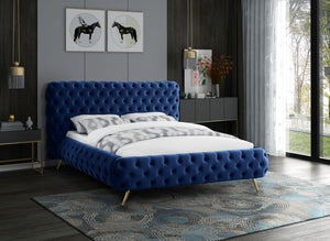 Delano Velvet / Engineered Wood / Metal / Foam Contemporary Navy Velvet King Bed - 94.5" W x 93" D x 47.5" H