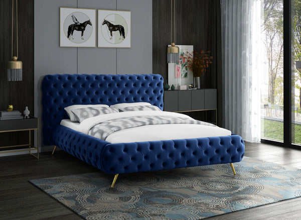 Delano Velvet / Engineered Wood / Metal / Foam Contemporary Navy Velvet King Bed - 94.5" W x 93" D x 47.5" H