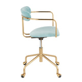 Demi Contemporary Office Chair in Gold Metal and Light Blue Velvet by LumiSource