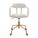 Demi Contemporary Office Chair in Gold Metal and Cream Velvet by LumiSource