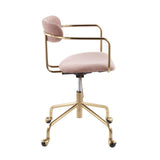 Demi Contemporary Office Chair in Gold Metal and Pink Velvet by LumiSource