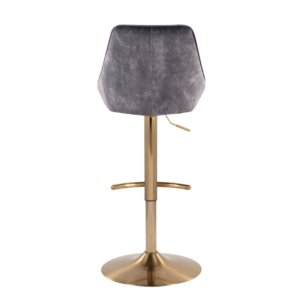 Diana Contemporary Adjustable Bar Stool in Gold Steel with Rounded T Footrest and Grey Velvet by LumiSource - Set of 2