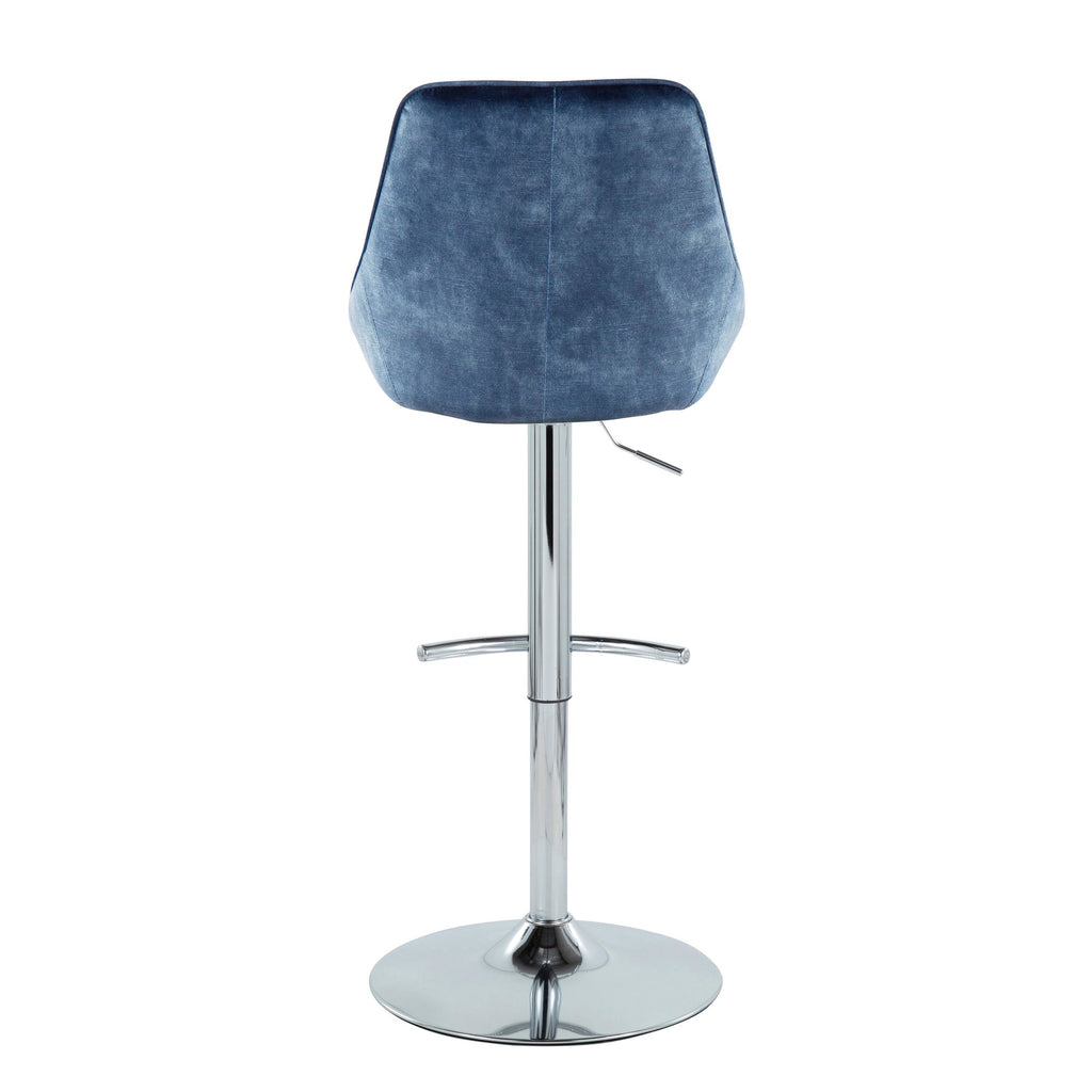Diana Contemporary Adjustable Bar Stool in Chrome with Rounded T Footrest and Blue Velvet by LumiSource - Set of 2
