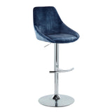 Diana Contemporary Adjustable Bar Stool in Chrome with Rounded T Footrest and Blue Velvet by LumiSource - Set of 2