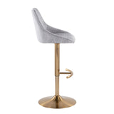 Diana Contemporary Adjustable Bar Stool in Gold Steel with Rounded T Footrest and Grey Corduroy by LumiSource - Set of 2