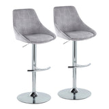 Diana Contemporary Adjustable Bar Stool in Chrome with Rounded T Footrest and Grey Corduroy by LumiSource - Set of 2