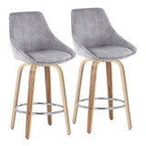 Diana Contemporary Fixed-Height Counter Stool with Zebra Wood Legs and Round Chrome Footrest with Grey Corduroy Fabric by LumiSource - Set of 2