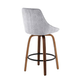 Diana Contemporary Counter Stool in Walnut Wood and Grey Corduroy with Black Round Footrest by LumiSource - Set of 2