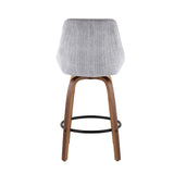Diana Contemporary Counter Stool in Walnut Wood and Grey Corduroy with Black Round Footrest by LumiSource - Set of 2