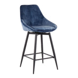 Diana Contemporary Counter Stool in Black Steel and Blue Velvet by LumiSource - Set of 2