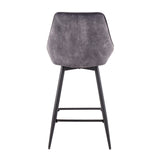Diana Contemporary Counter Stool in Black Steel and Grey Velvet by LumiSource - Set of 2