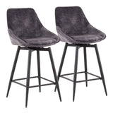 Diana Contemporary Counter Stool in Black Steel and Grey Velvet by LumiSource - Set of 2