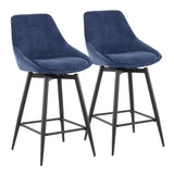 Diana Contemporary Counter Stool in Black Steel and Blue Corduroy by LumiSource - Set of 2