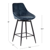 Diana Contemporary Counter Stool in Black Steel and Blue Velvet by LumiSource - Set of 2