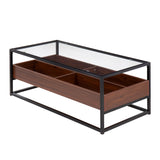 Display Contemporary Coffee Table in Black Metal, Walnut Wood, and Clear Glass by LumiSource