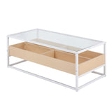 Display Contemporary Coffee Table in White Metal, Natural Wood, and Clear Glass by LumiSource