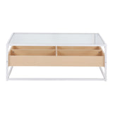 Display Contemporary Coffee Table in White Metal, Natural Wood, and Clear Glass by LumiSource