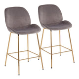 Diva Contemporary/Glam Counter Stool in Gold Steel and Silver Velvet by LumiSource - Set of 2