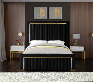 Dolce Velvet / Engineered Wood / Metal / Foam Contemporary Black Velvet Queen Bed (3 Boxes) - 73" W x 88" D x 63.5" H