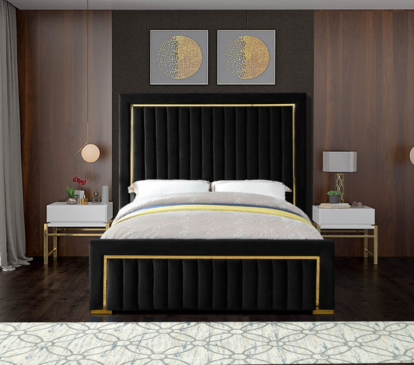 Dolce Velvet / Engineered Wood / Metal / Foam Contemporary Black Velvet Queen Bed (3 Boxes) - 73" W x 88" D x 63.5" H