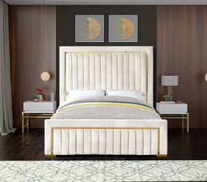 Dolce Velvet / Engineered Wood / Metal / Foam Contemporary Cream Velvet King Bed (3 Boxes) - 89" W x 88" D x 63.5" H