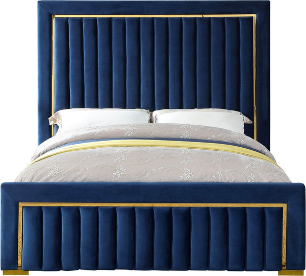 Dolce Velvet / Engineered Wood / Metal / Foam Contemporary Navy Velvet Queen Bed (3 Boxes) - 73" W x 88" D x 63.5" H