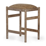 Union Home Dove Counter Stool Weathered Finish Reclaimed Teak Wood, Leather