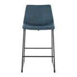Duke 26" Industrial Counter Stool in Black with Blue Cowboy Fabric and Black Stitching by LumiSource - Set of 2