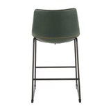Duke 26" Industrial Counter Stool in Black with Green Faux Leather and Orange Stitching by LumiSource - Set of 2