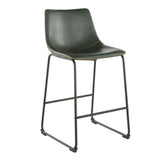 Duke 26" Industrial Counter Stool in Black with Green Faux Leather and Orange Stitching by LumiSource - Set of 2