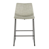 Duke 26" Industrial Counter Stool in Black with Light Grey Cowboy Fabric and Black Stitching by LumiSource - Set of 2