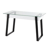 Duke Contemporary Desk in Black Metal, White Wood, and Clear Glass by LumiSource