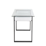 Duke Contemporary Desk in Black Metal, White Wood, and Clear Glass by LumiSource
