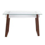 Duke Contemporary Desk in Walnut Metal, White Wood, and Clear Glass by LumiSource