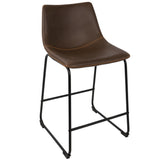 Duke 26" Industrial Counter Stool in Black with Espresso Faux Leather and Orange Stitching by LumiSource - Set of 2