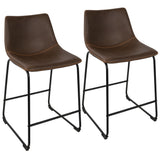 Duke 26" Industrial Counter Stool in Black with Espresso Faux Leather and Orange Stitching by LumiSource - Set of 2
